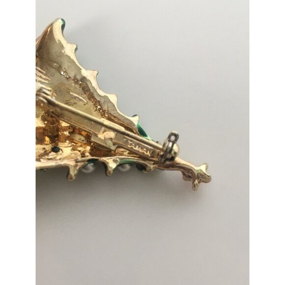 Vintage Christmas Tree Brooch Pin Taiwan Silver Ornaments Jewelry Red Star - Picture 4 of 6